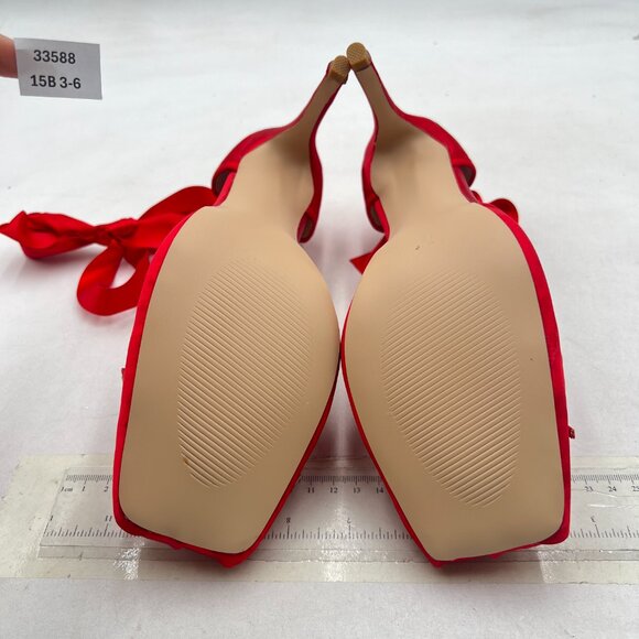 XYD Red Ribbon Lace-up Pumps Square Toe Ankle Strappy Bowknot Prom Shoes - Picture 6 of 7